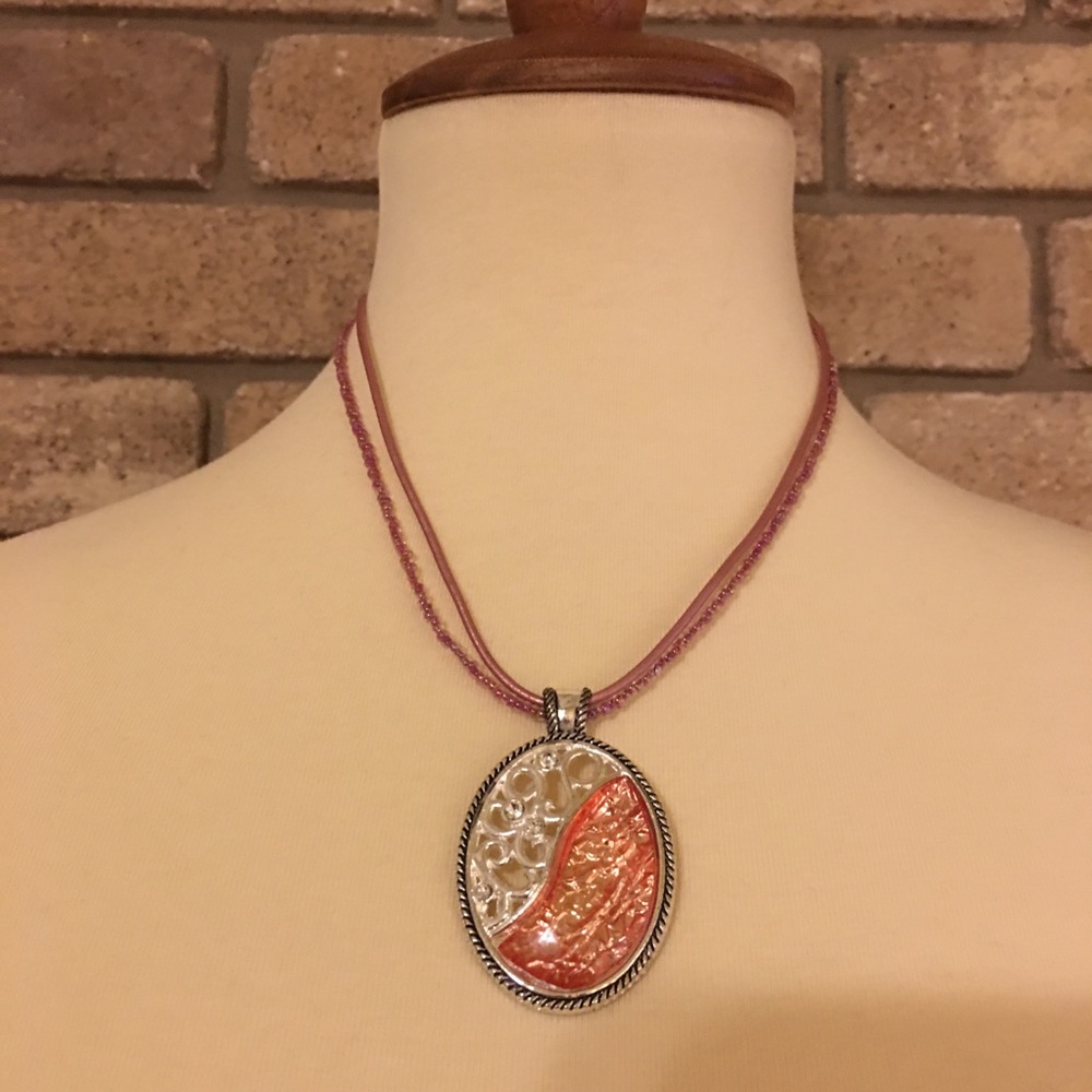 Pink and Silver Pendant Necklace